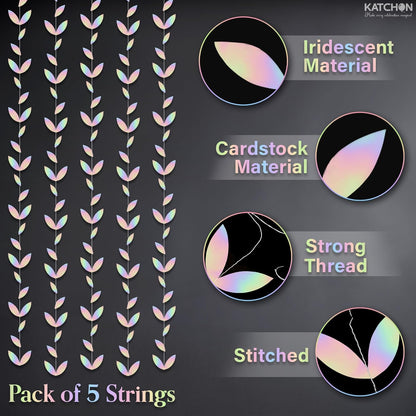 KatchOn, Iridescent Leaf Garland - Pack of 5 | Holographic Hanging Leaves Party Decorations | Iridescent Party Decorations | Holiday, Bridal Shower Decorations Supplies | Anniversary Decorations