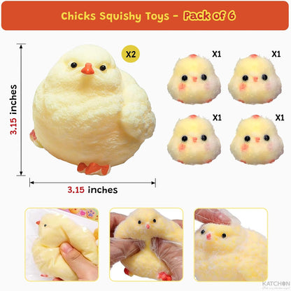 KatchOn, 6Pcs Big Chick Squishy Fidget Toys - 3.15 Inch | Handmade Ultra Soft Chick Squishy Kit, Cute Fidget Toys Silicone Squeeze Toys for Kids & Adults Stress Relief Cute Sensory Toys(Chicken)