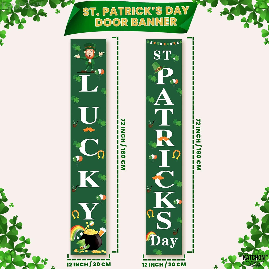 Huge, Lucky St Patricks Day Banner, 2 Pieces - 72x12 Inch | Happy St Patricks Day Banner, St Patricks Day Party Decorations | Lucky St Patricks Day Porch Sign, St Patricks Day Decorations for The Home