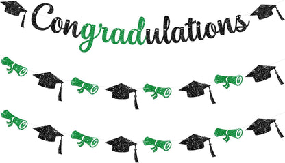 KatchOn, Glitter Congratulations Banner - 10 Feet, No DIY, Pre- Strung | Congrats Grad Banner for Green Graduation Decorations 2025 | 2025 Graduation Party Decorations | Congratulations Decorations