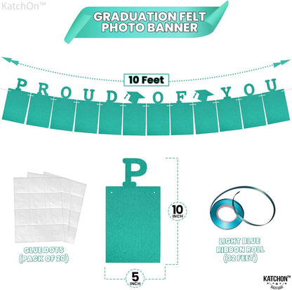 KatchOn, Teal Blue Graduation Photo Banner 2026 - Large 10 Feet | Proud of You Banner | Felt Graduation Picture Banner | Graduation Banner 2026 Personalized | Graduation Decorations 2026