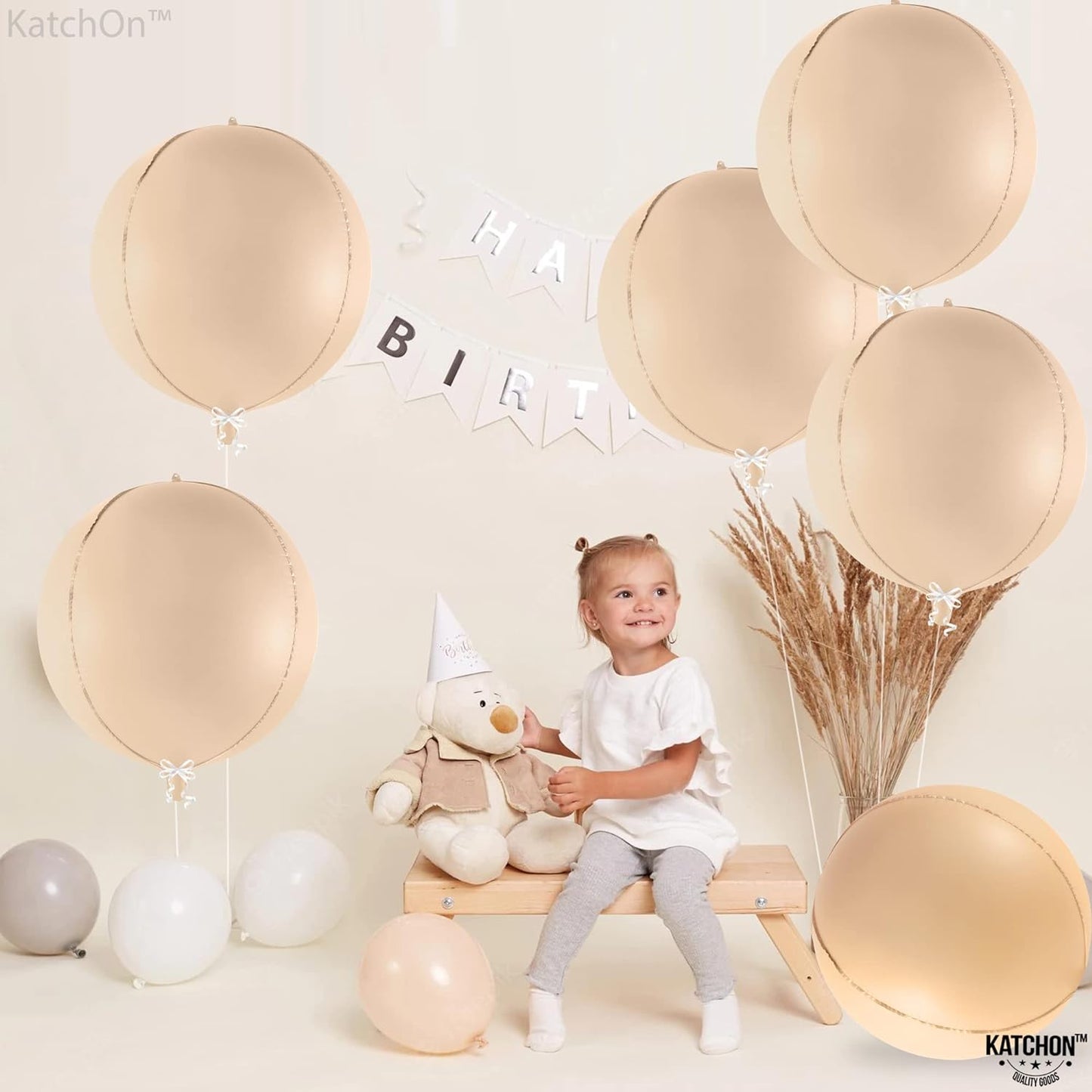 KatchOn, Big 22 Inch Beige Balloons Set - Pack of 6, Beige Mylar Balloons | Taupe Balloons for Neutral Party Decorations | Beige Party Decorations | Light Brown Balloons for Bridal Shower Decorations