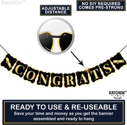KatchOn, Black and Gold Congrats Grad Banner - Large 10 Feet, No DIY | Congratulations Graduate Banner for 2026 Graduation Decorations | Congrats Grad Sign for Graduation Decorations 2026