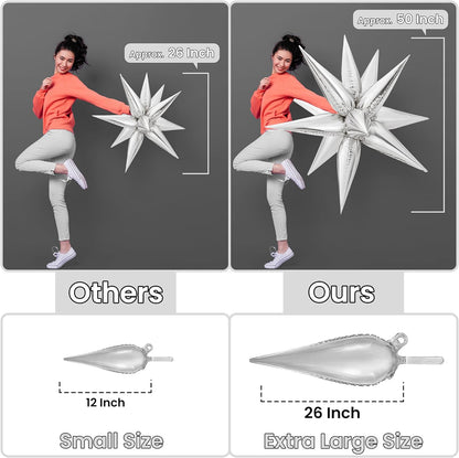 KatchOn, Silver Star Balloons Metallic - 26 Inch, 50 Pieces | Silver Star Foil Balloons, Silver Spike Balloons for Silver Themed Party Decorations | Silver Starburst Balloon, Star Explosion Balloon