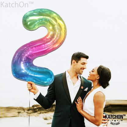 KatchOn, Giant Jelly Number 2 Balloon - 40 Inch | 2nd Birthday Decoration for Girl | 2 Balloon Number for Rainbow Birthday Decorations | Number Balloons for Happy Anniversary Decorations
