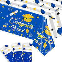 KatchOn Graduation Decorations 2026 | Blue and White Graduation Tablecloth - Pack of 3, XtraLarge 108x54 Inch | Congrats Grad Tablecloth for Graduation | 2026 Graduation Table Decorations