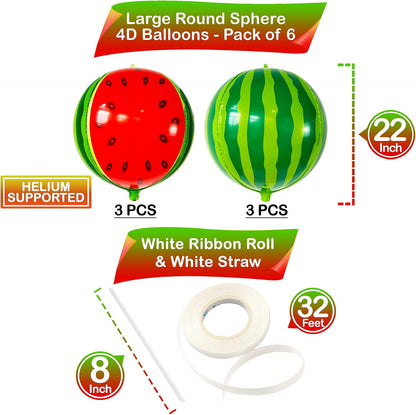 KatchOn, 6 Pcs Big Watermelon Balloons, 22 Inch | Summer Party Decorations | Watermelon Birthday Decorations | One In A Melon Party Decorations for Summer Birthday Decoration, Watermelon Foil Balloons