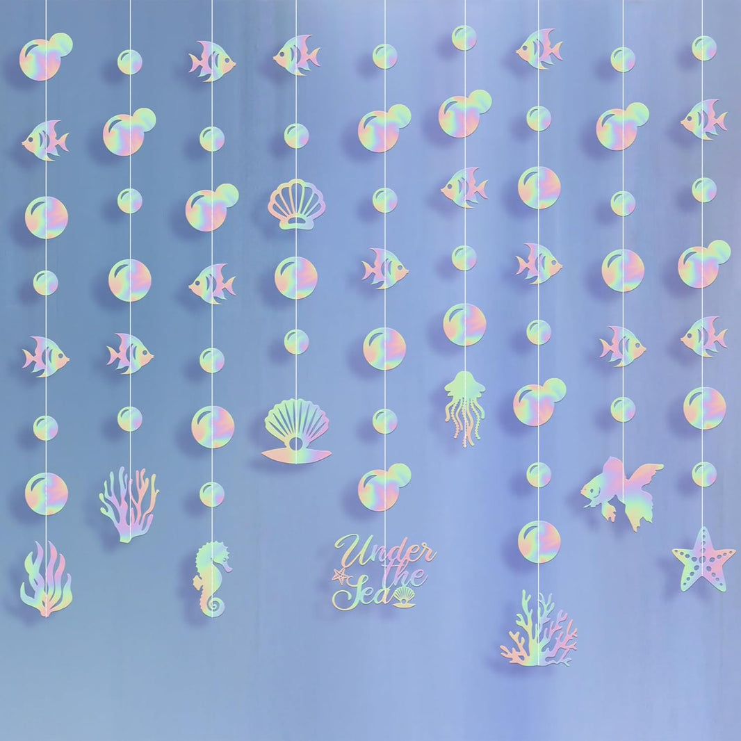 KatchOn, Blue and Purple Seashell Banner Garland - 8 Feet, 9 Strings | Mermaid Decorations | Ocean Themed Party Decorations | Under The Sea Garland | Under The Sea Party Decorations