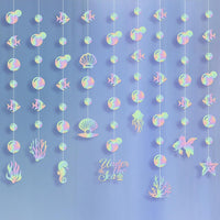 KatchOn, Blue and Purple Seashell Banner Garland - 8 Feet, 9 Strings | Mermaid Decorations | Ocean Themed Party Decorations | Under The Sea Garland | Under The Sea Party Decorations