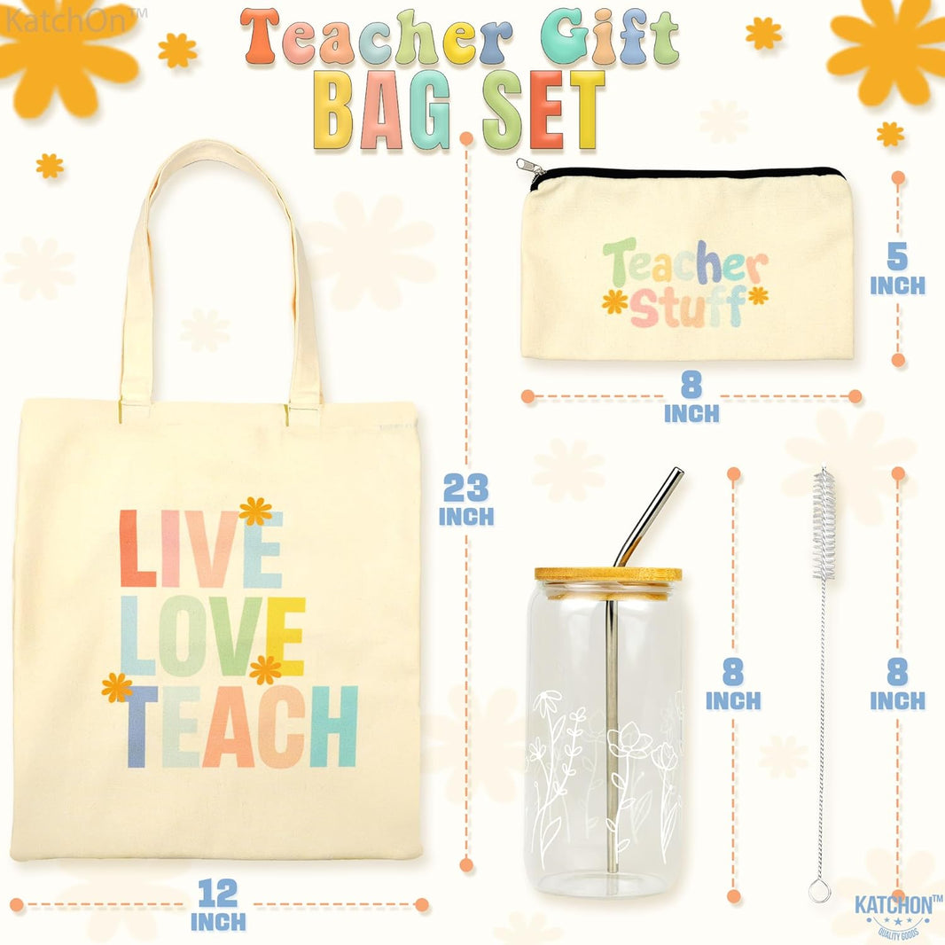 KatchOn Teacher Appreciation Gifts for Women - Unique Teacher Birthday and Back to School Thank You Gifts with Tumbler, Tote Bag, Pouch, Keychain, Bracelet, Compact Mirror, and Thank-You Card