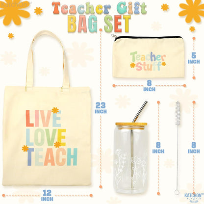 KatchOn Teacher Appreciation Gifts for Women - Unique Teacher Birthday and Back to School Thank You Gifts with Tumbler, Tote Bag, Pouch, Keychain, Bracelet, Compact Mirror, and Thank-You Card