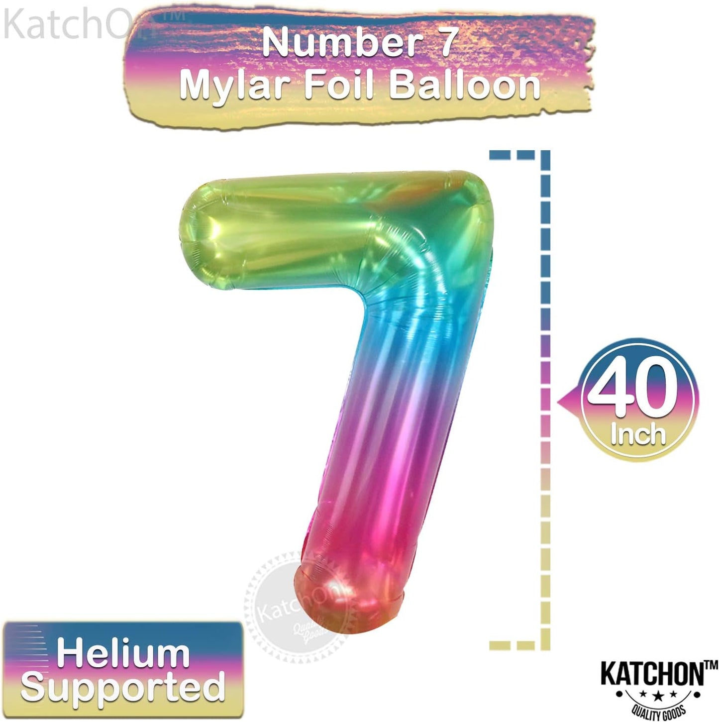 KatchOn, Rainbow Number 7 Balloon - 40 Inch | 7 Balloon Number | Seven Balloon for 7th Birthday Decorations for Girls | 7 Birthday Balloon for Rainbow High Birthday Party Supplies | Rainbow 7 Balloon