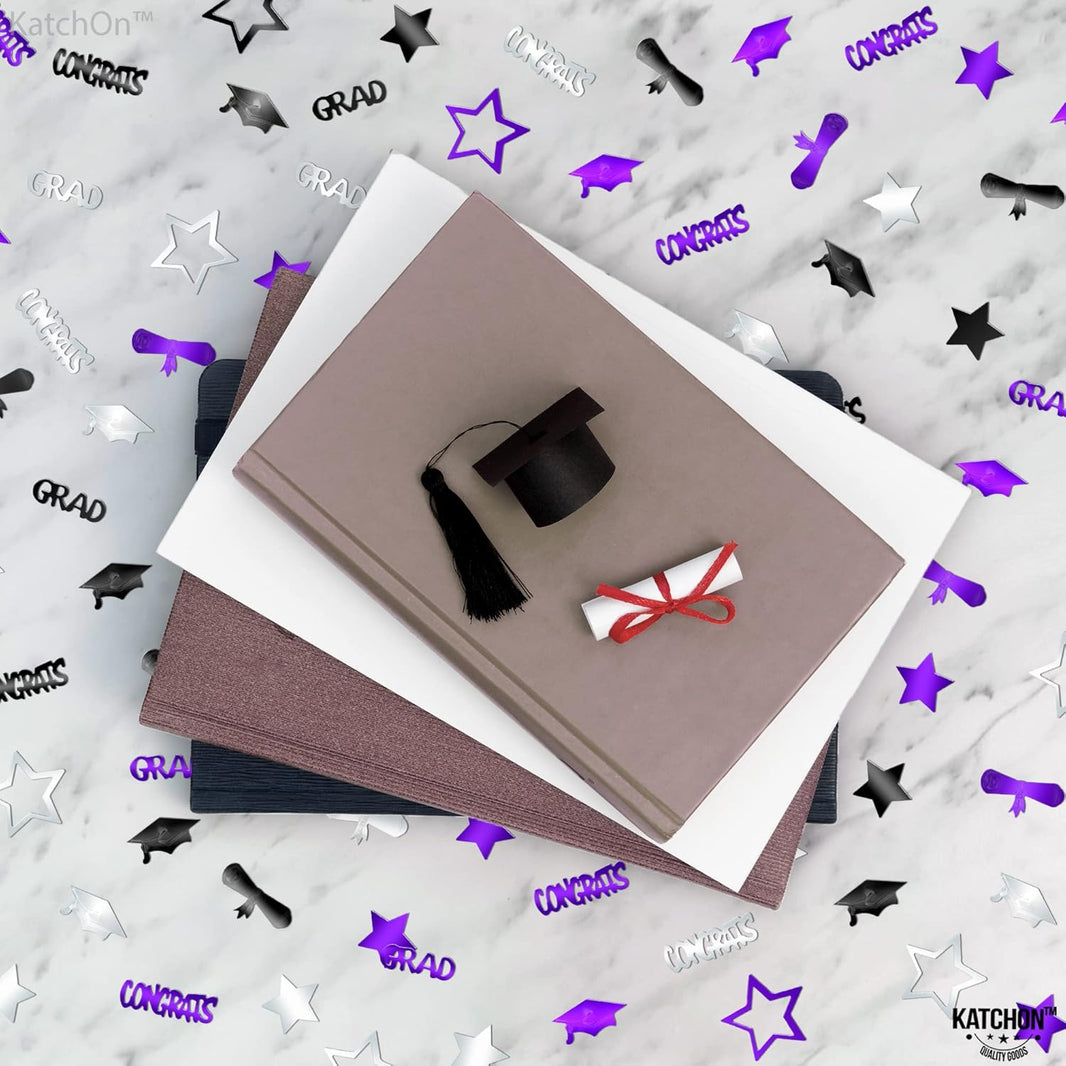 KatchOn, Purple Graduation Confetti 2024 - Pack of 1000 | Purple Silver Graduation Decorations Class Of 2024 Confetti | Graduation Centerpieces for Tables 2024 | Graduation Party Decorations 2024