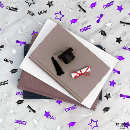 KatchOn, Purple Graduation Confetti 2024 - Pack of 1000 | Purple Silver Graduation Decorations Class Of 2024 Confetti | Graduation Centerpieces for Tables 2024 | Graduation Party Decorations 2024