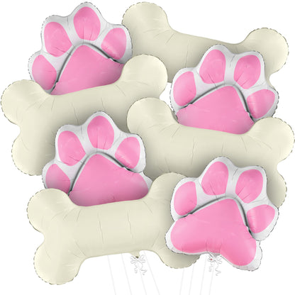 KatchOn, Pink Dog Bone Balloon - 32 Feet, 29 Inch, Pack of 8 | Dog Balloons for Birthday Party Decorations | Paw Print Balloons | Paw Party Balloon, Lets Pawty Birthday Decorations