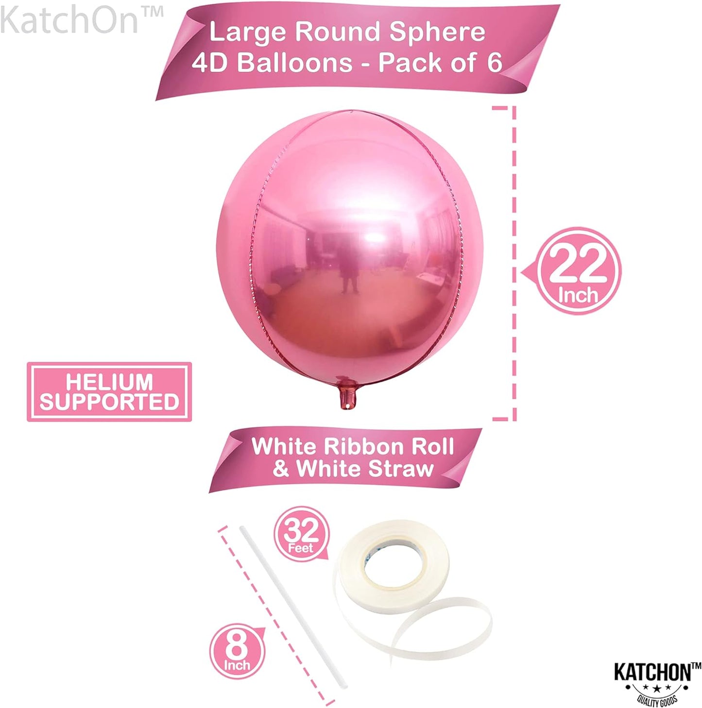 KatchOn, Light Pink Foil Balloons - 22 Inch, Pack 6 | Big Pink Balloons, Pink Mylar Balloons | Pink Chrome Balloons for Pink Birthday Decorations | Pink Metallic Balloons, Light Pink Party Decorations