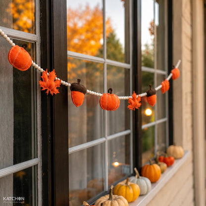 KatchOn Happy Fall Banner, Pumpkin Garland with Maple Leaves and Wood Beads