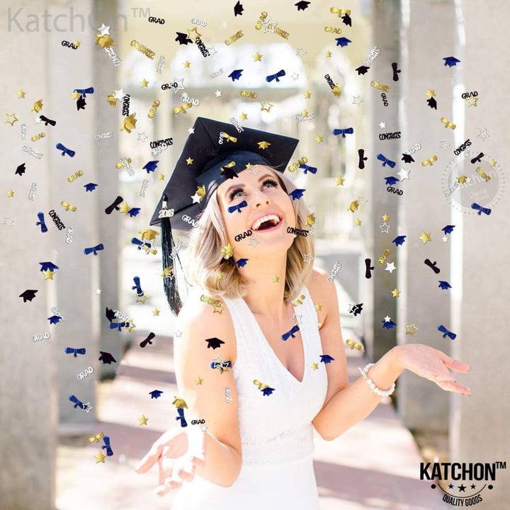 KatchOn, Congrats Grad Graduation Confetti 2024 - Pack of 1000 | Graduation Decorations Class of 2024 Blue and Gold | Blue and Gold Graduation Confetti, Navy Blue and Gold Graduation Decorations 2024