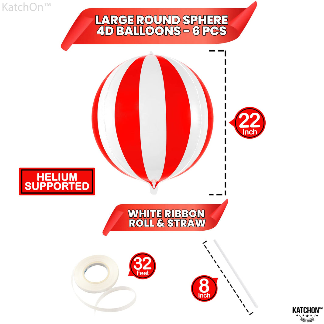 KatchOn, Huge Red and White Carnival Balloons - 22 Inches, Pack of 6 | Red and White Striped Balloon for Carnival Decoration | Circus Balloons For Birthday, Retro, 70s, Circus Theme Party Decorations