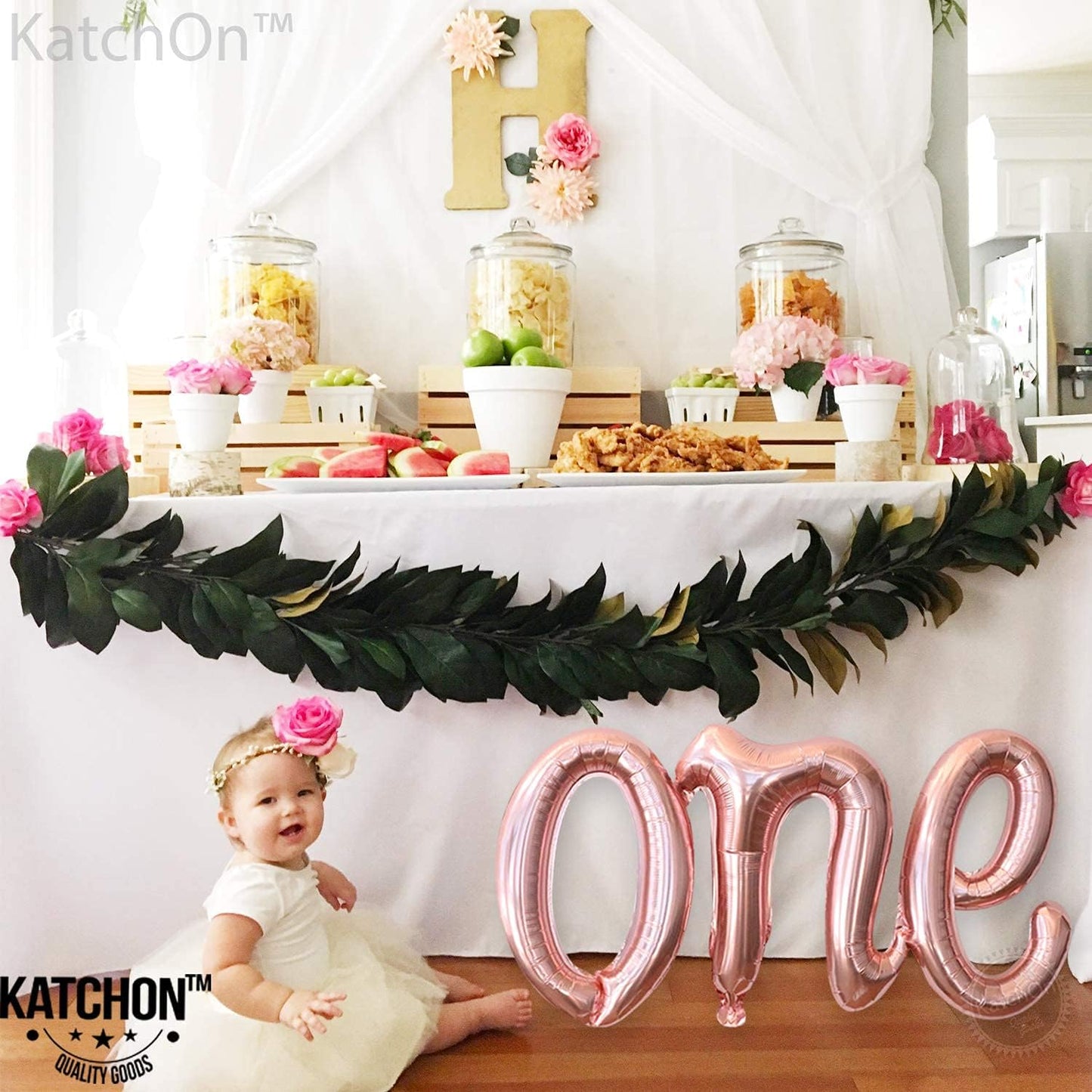 KatchOn, Rose Gold One Balloon for First Birthday - 20 Inch | Script One Rose Gold Balloon for One Sweet Peach Birthday Decorations | Rose Gold Number One Balloon for 1st Birthday Decorations Girl