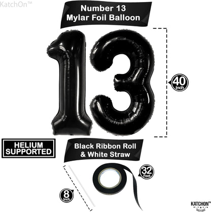 KatchOn, Huge Black 13 Balloon Numbers - 40 Inch | Black 13 Birthday Balloon for 13th Birthday Decorations for Boys | 13th Birthday Decorations for Girls | Official Teenager Birthday Decorations Boy