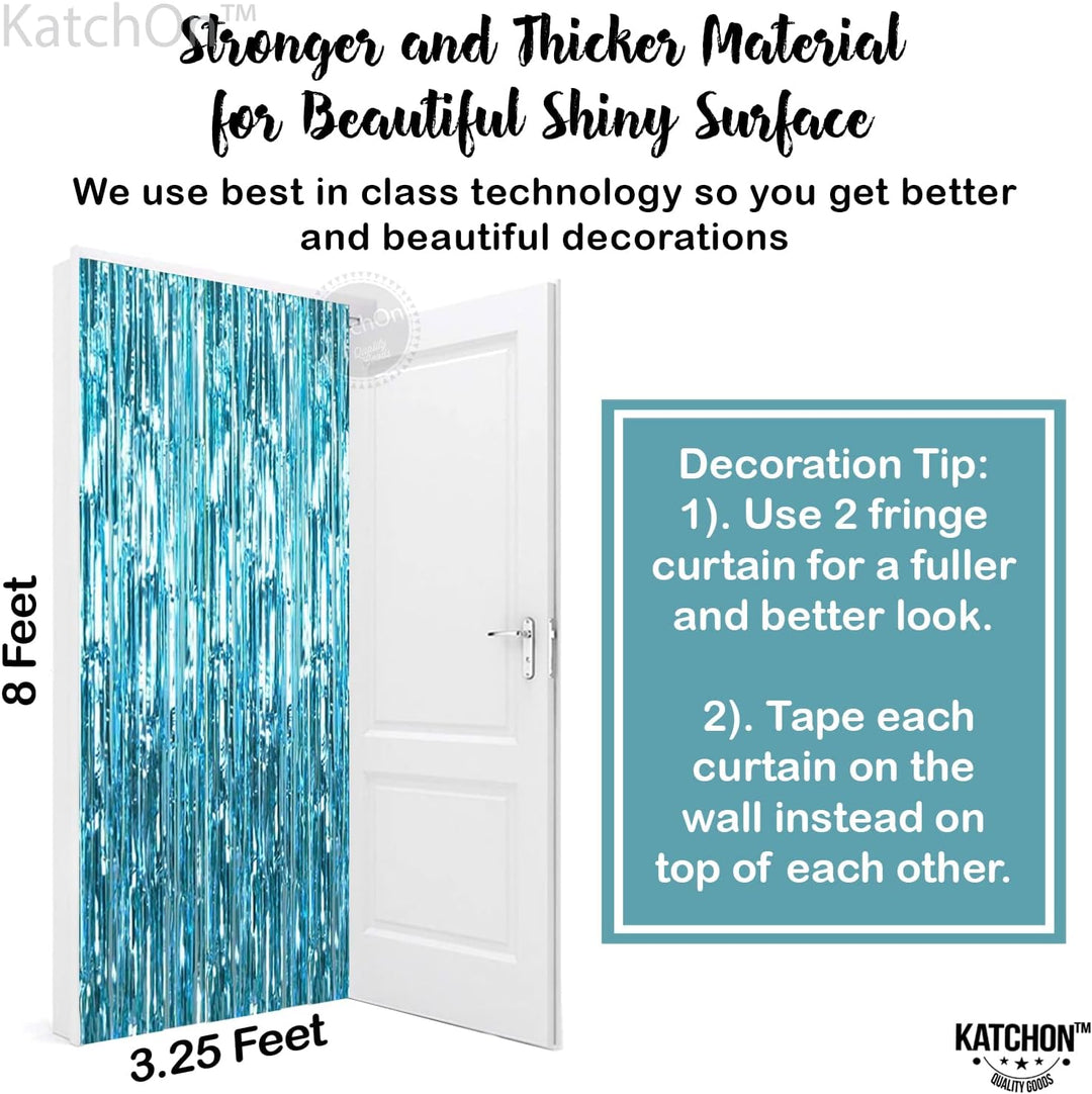 KatchOn, XtraLarge, Blue Foil Fringe Curtain - 8x3.2 Feet, Pack of 2 | Blue Backdrop Curtain for Under The Sea Party Decorations | Ocean Backdrop | Blue Tinsel Backdrop, Mermaid Birthday Decorations