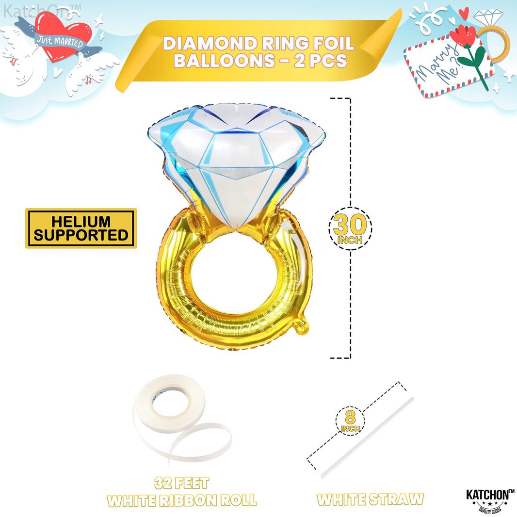 KatchOn, Huge Diamond Ring Balloons - 30 Inch, 2 Pieces | Wedding Ring Balloon for Bridal Shower Decorations | Bachelorette Party Decorations | Diamond Balloons for Engagement Party decorations