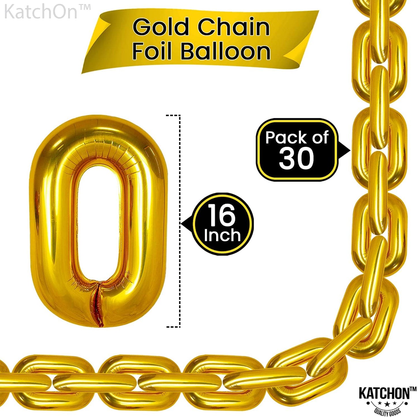 KatchOn, Big Gold Chain Balloons Garland - 16 Inch, Pack of 30 | Chain Balloons Gold for 90s Party Decorations | Hip Hop Party Decorations | Gold Chain Link Balloons for Buchona Party Decorations