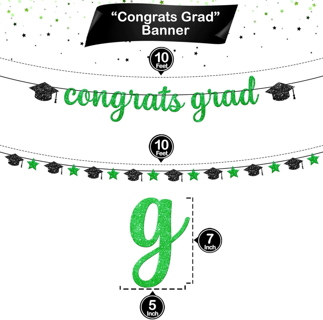 Glitter Congrats Grad Banner - 10 Feet, Pre-Strung | Green Graduation Decorations 2026 | Congratulations Banner | Congratulations Graduation Banner 2026 | Graduation Party Decorations - KatchOn