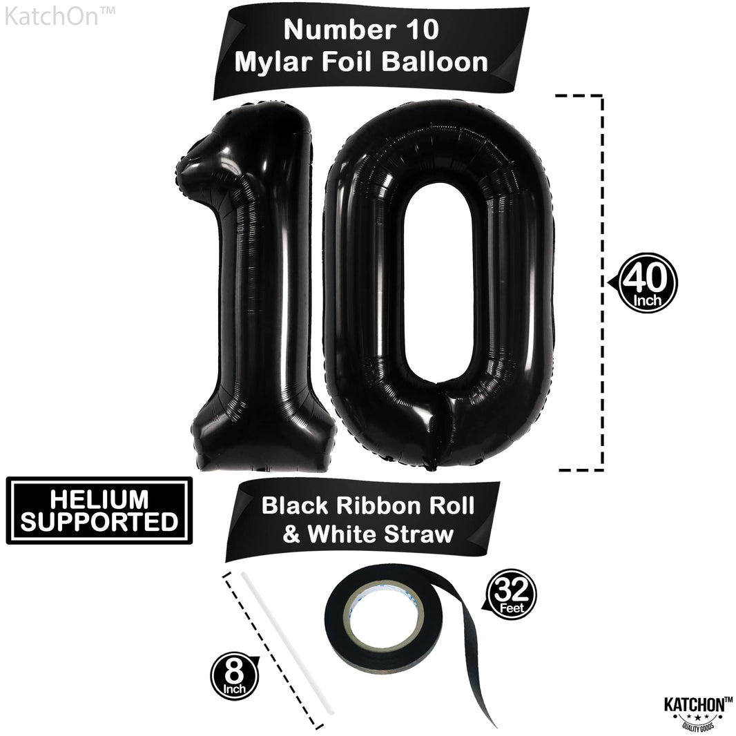 KatchOn, Giant Black 10 Balloon Number - 40 Inch | 10th Birthday Decorations | Black 10th Birthday Balloons for 10 Birthday Decorations Black | Black Number 10 Balloons