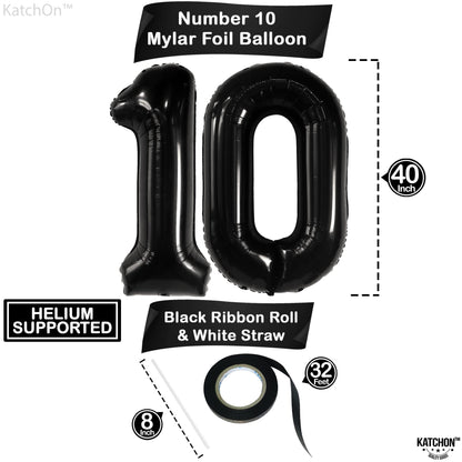 KatchOn, Giant Black 10 Balloon Number - 40 Inch | 10th Birthday Decorations | Black 10th Birthday Balloons for 10 Birthday Decorations Black | Black Number 10 Balloons