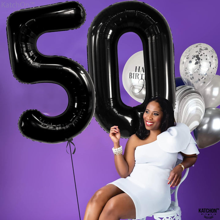 KatchOn, Big Black 50 Balloon Number - 40 Inch | 50th Birthday Decorations Men | Black 50th Birthday Balloons, 50 Birthday Decorations for Men | 50 Birthday Balloons for 50th Anniversary Decorations