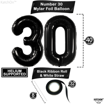 Katchon, Black 30 Balloon Numbers - 40 Inch | Black 30th Birthday Balloons | 30th Birthday Decorations for Him & Her | Black Birthday Decorations | 30th Anniversary Decoration