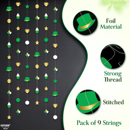 KatchOn, Shiny St Patricks Day Garland - 9 Strings, No DIY | St Patricks Day Backdrop for St Patricks Day Decorations | Shamrock Decorations | St Patricks Garland for Saint Patricks Day Decorations