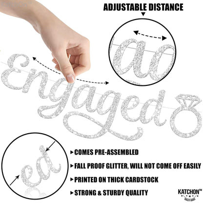 KatchOn, Silver Glitter Engaged Photo Banner - 2 String, 10 Feet, No DIY | Silver Engagement Party Decorations | Engagement Photo Banner for Bachelorette Party Decorations | She Said Yes Decorations