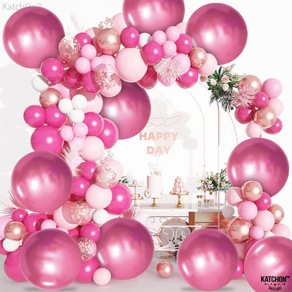 KatchOn, Huge Metallic Hot Pink Balloons - 18 Inch, Pack of 10 | Pink Metallic Balloons for Birthday Decorations | Latex Balloon | Gender Reveal Decorations