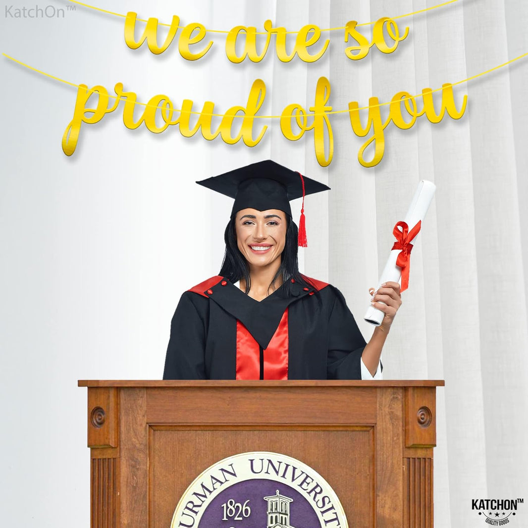 Gradauation Decorations 2026, We are So Proud of You Banner - 10 Feet, No DIY | Gold Grad Banner for 2026 Graduation Decorations | College Graduation Decorations - Katchon