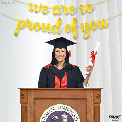 Gradauation Decorations 2026, We are So Proud of You Banner - 10 Feet, No DIY | Gold Grad Banner for 2026 Graduation Decorations | College Graduation Decorations - Katchon