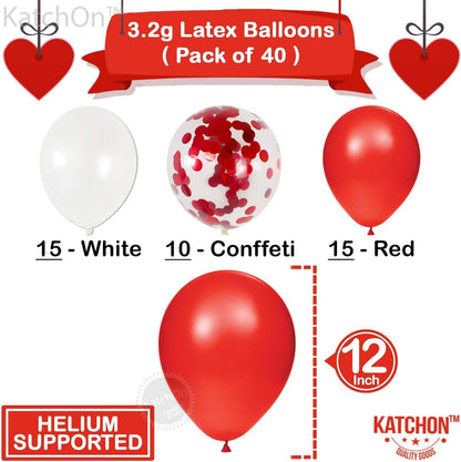 KatchOn Valentines Day Balloons Red White 12 Inch, Pack of 40 | Valentines Balloons for Valentines Day Decorations | Red and White Valentines Decor | Confetti Balloons for Anniversary Decorations