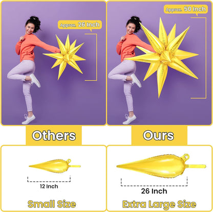 KatchOn, Gold Spike Balloons Foil - Big 26 Inch, Pack of 50, Gold Star Balloons Metallic | Gold Starburst Balloons for Gold Party Decorations | Gold Star Balloons Foil for Gold Birthday Decorations