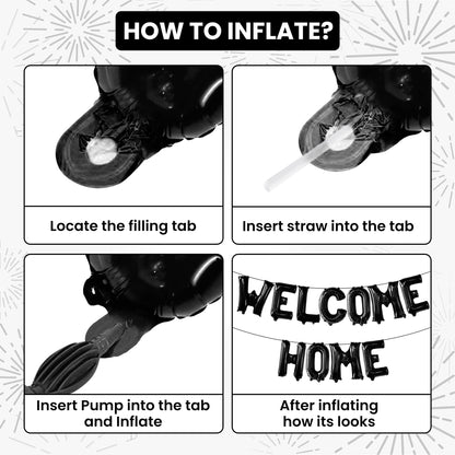 KatchOn, Black Welcome Home Balloons - 16 Inch | Welcome Home Party Decorations | Black Welcome Home Banner for House Warming Decoration Party | Family Gathering Banner for Welcome Home Decorations