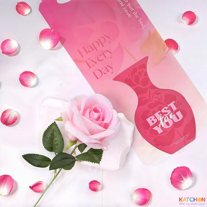 KatchOn Rose Flower Gifts – 13 Inches Artificial Pink Rose With Greeting Card |Birthday Gifts for Women |Unique gifts for Women,Girlfriend | Graduation Gifts For Her | Cute Anniversary Cards For Wife