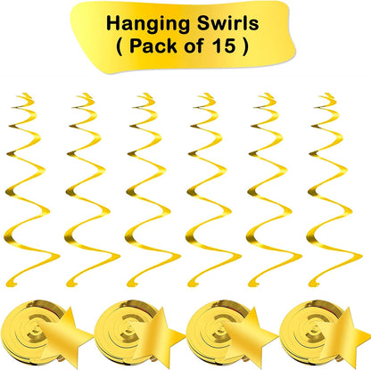 KatchOn, Shiny Gold Star Hanging Swirls - Pack of 30, No DIY | Gold Star Decorations for Party for Oscar Party Decorations | Hanging Gold Stars, Hollywood Theme Decorations | Talent Show Decorations