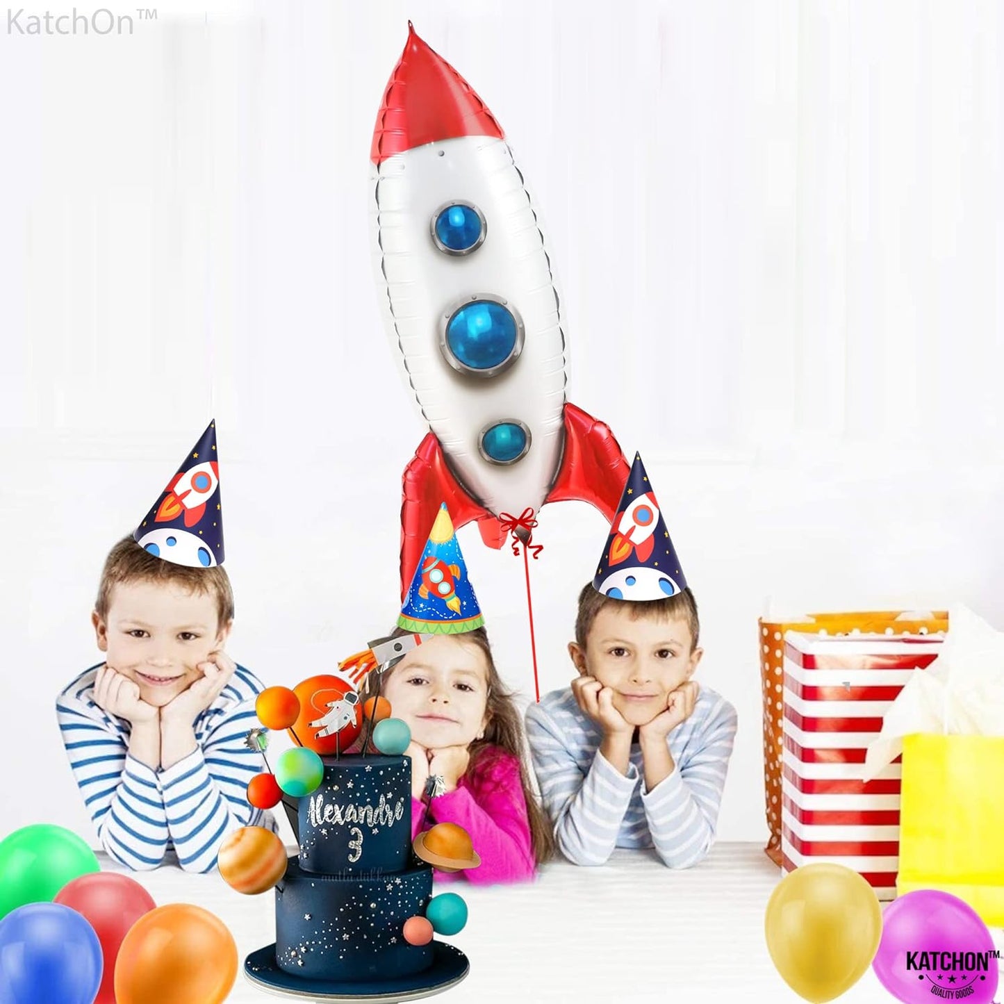 KatchOn, Large Rocket Balloon for Kids - 33 Inch, Pack of 1 | Spaceship Balloon for Space Party Decorations | Space Balloons, Galaxy Party Decor | Rocket Mylar Balloon for Rocket Birthday Decorations