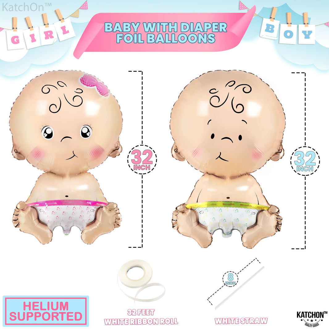 KatchOn, Baby Gender Reveal Balloon Set - 32 Inch, Pack of 2 | Gender Reveal Decorations | Boy and Girl Balloons, Twin Baby Shower Decorations | Boy Or Girl Balloon