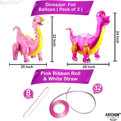 KatchOn, Large Pink Dinosaur Balloon - 35 Inch | Girl Dinosaur Balloons for Birthday Party | Pink Dinosaur Party Supplies for Girl Dinosaur Party Decorations | Pink Dino Balloons for Dinosaur Party