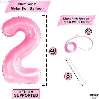 KatchOn, Giant Pink Number 2 Balloon - 40 Inch, Two Balloon | Light Pink 2 Balloon Number | 2nd Birthday Decorations for Girl | 2 Year Old Birthday Decorations Girl, Two Sweet Birthday Decorations
