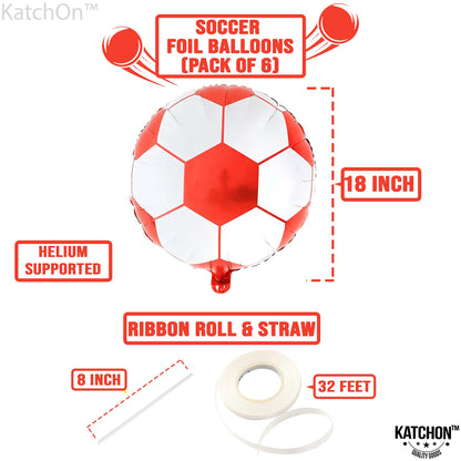 Katchon, Red Soccer Balloons -18 Inch, Pack of 6 | Soccer Birthday Party Decorations, Sports Themed Party Decorations | soccer decorations For Party With Red And White balloons