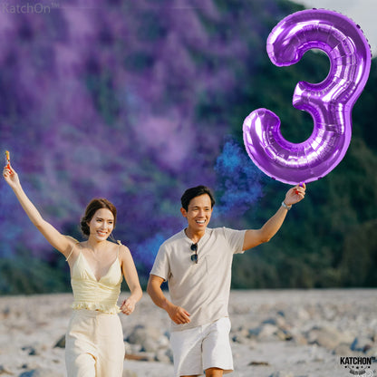 KatchOn, Giant Purple Number 3 Balloon - 40 Inch | 3rd Mylar Foil Balloon For Happy Birthday Decorations | 3rd Number Balloons For Mermaid Purple Party Happy Anniversary Decorations