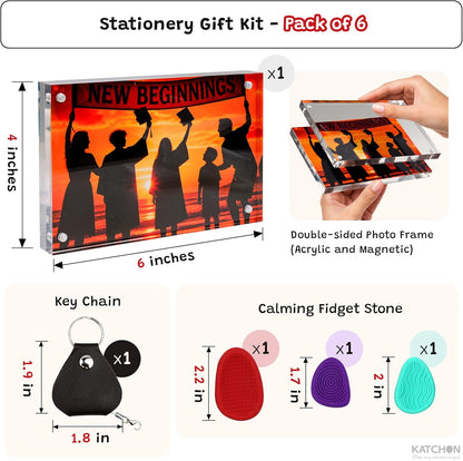 KatchOn Graduation Stationery Gift Kit Pack of 7, Graduation Gifts 2026 with Acrylic Photo Frame, Keychain, Calming Fidget Stones, Sticky Notes and Organizer Folder, Class of 2026 Gift Set